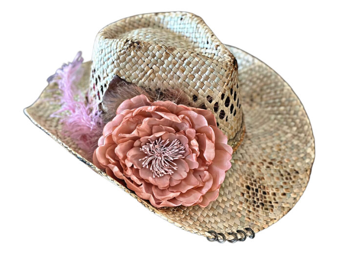 Sombrero Flor Pale Pink and Leather - Imagen 2