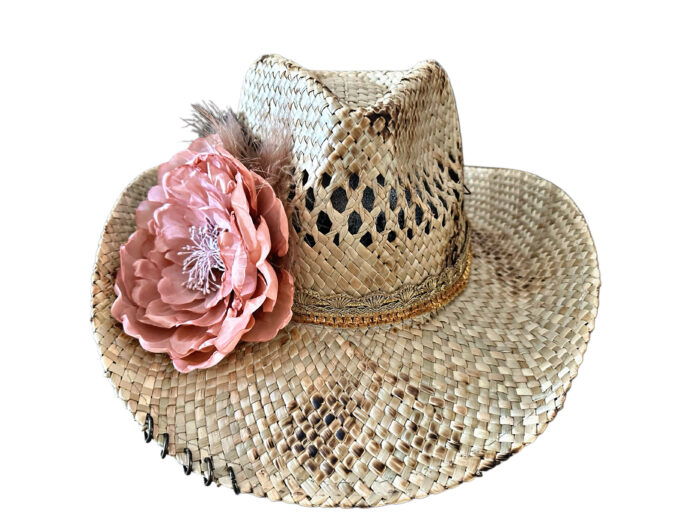Sombrero Flor Pale Pink and Leather